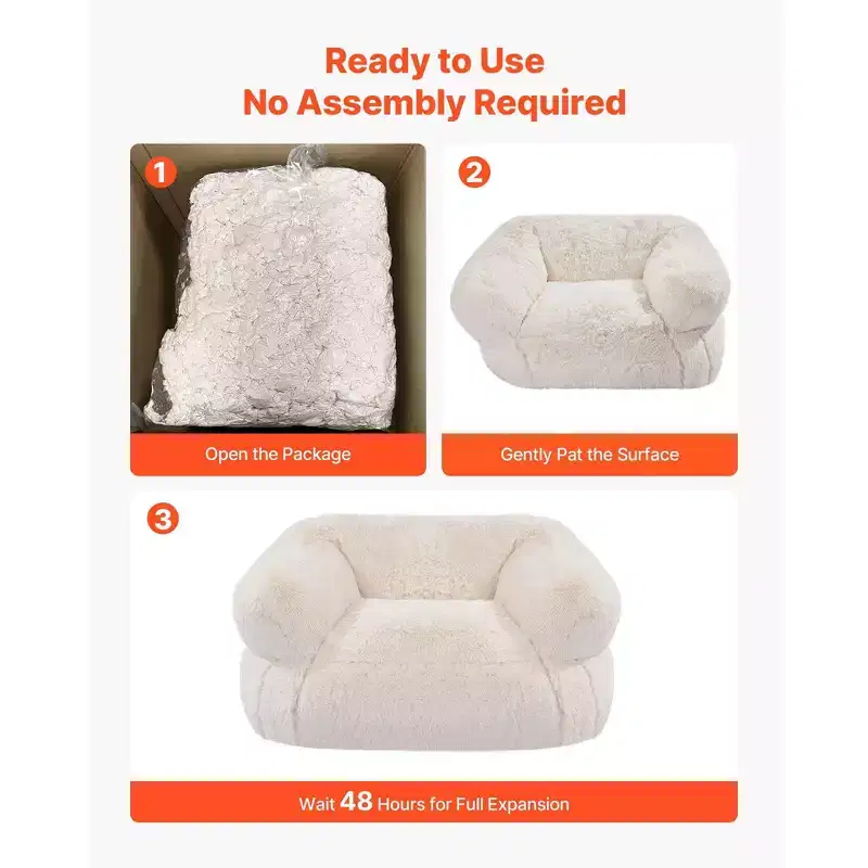 Bean Bag Sofa Chair with Armrests Plush Faux Fur Cover and High-Density Foam Filling Beige