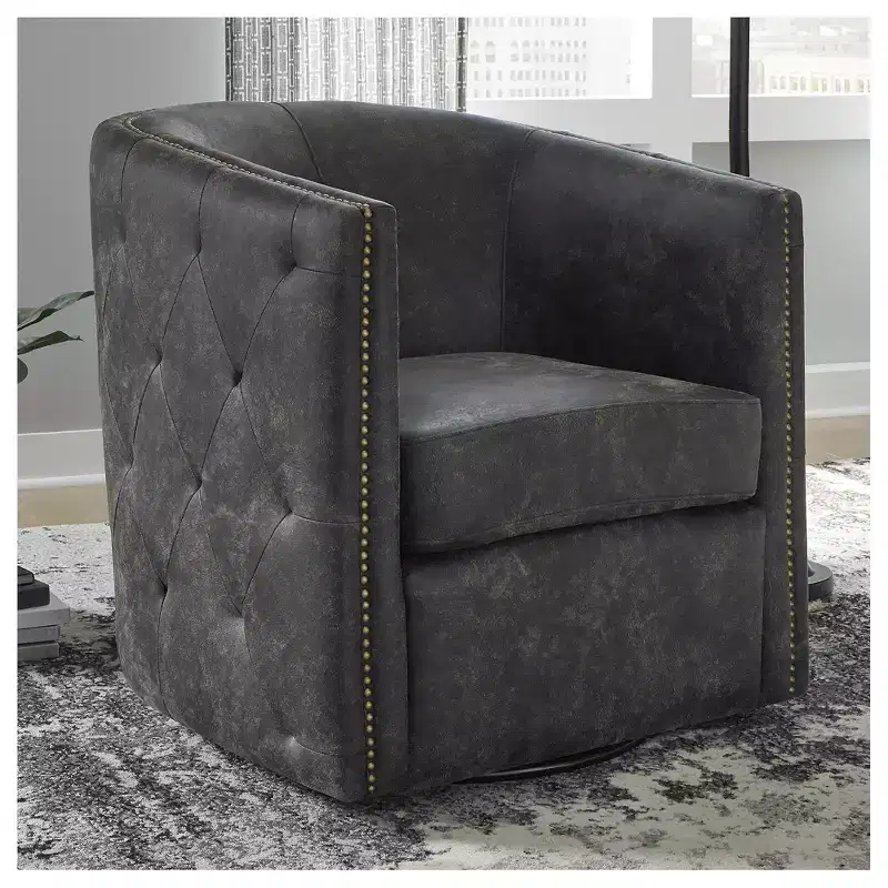 Signature Design by Ashley Casual Brentlow Swivel Accent Chair, Distressed Black
