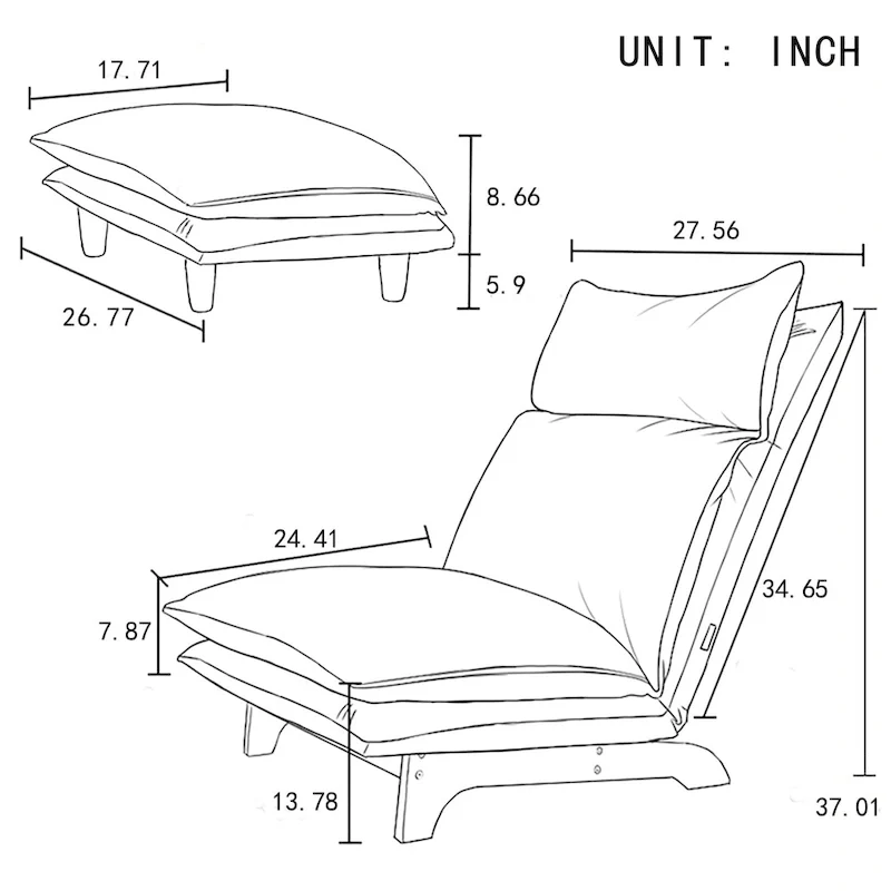 Blue Upholstered Foldable Reclining Leisure Chair - 48W x 27.56D x 37H