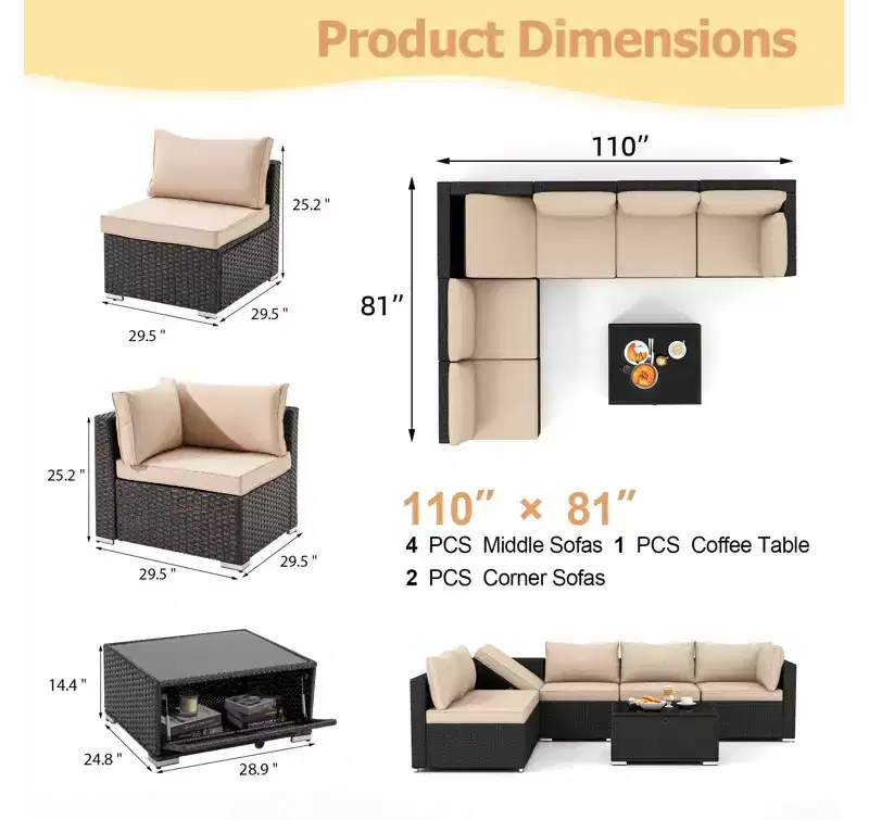 EROMMY 7 Pieces Outdoor Patio Set with Cushions