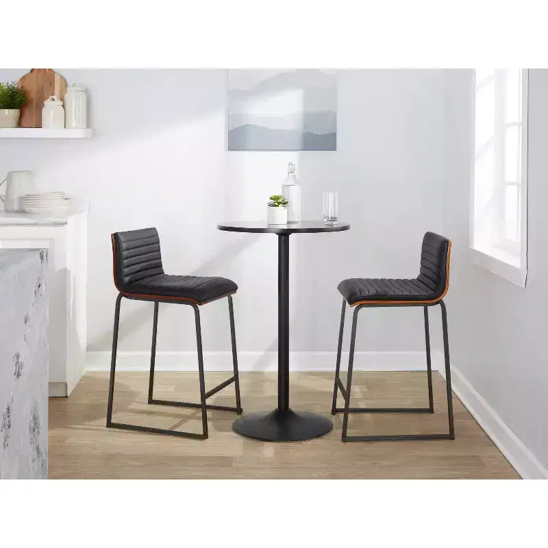LumiSource Set of 2 26" Mason Mara Counter Height Barstools Black Walnut Wood/Black PU Leather