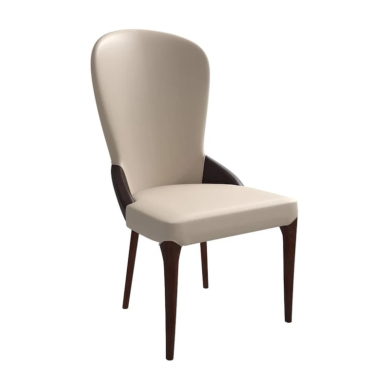Leather Upholstered Solid Wood Dining Chair with Two-Tone Design