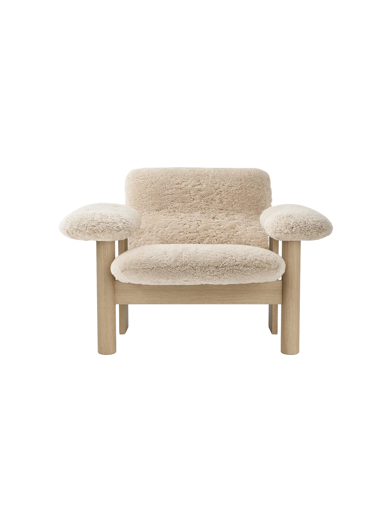 Low Back Lounge Chair in Sheepskin Solid Wood Frame, Exaggerated Armrests