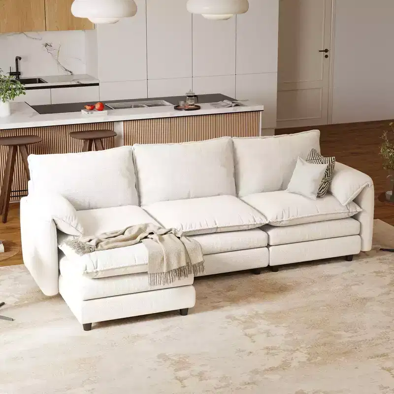 Sectional Sofa Couches L-Shape Upholstered Cloud Couch Sofa Couch Set With Ottomans 2 Seats Comfy Couch No Assembly