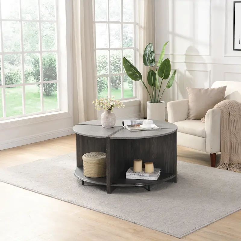 GDFStudio - Mason 4-Piece Industrial Round Coffee Table with 2-Tier Storage