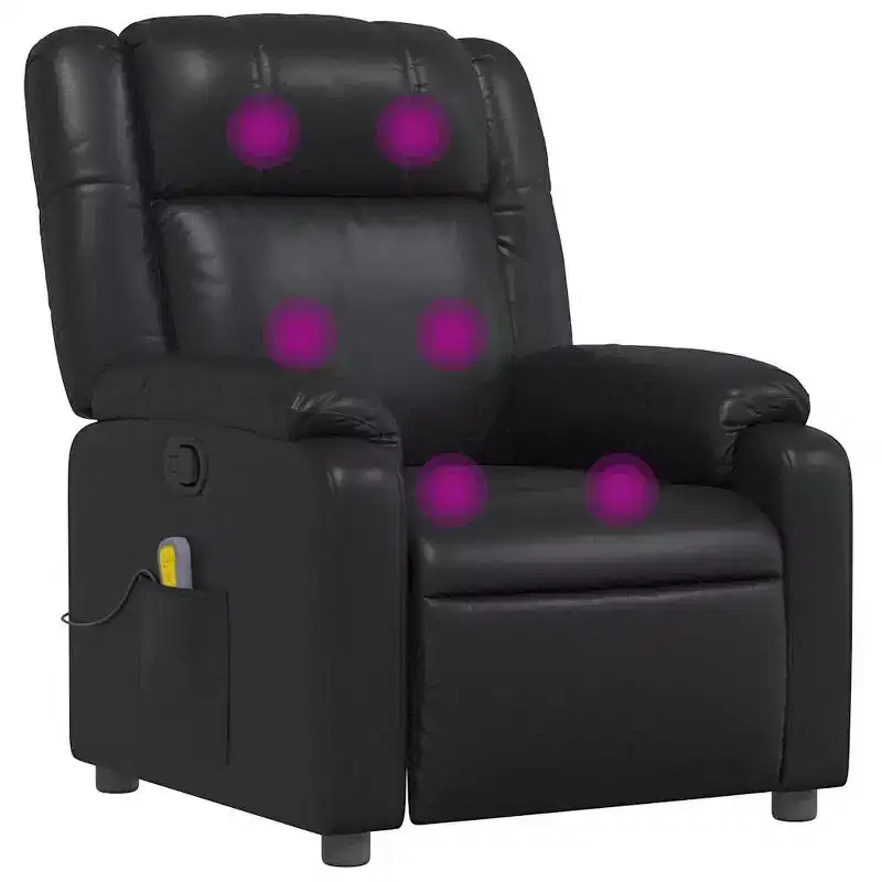 Black Leather Massage Recliner Chair – Adjustable with 6-Point Vibration