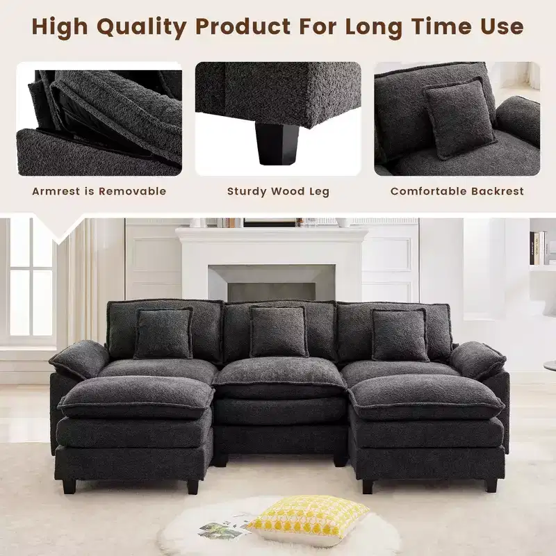 Likepay 105.9 in. Chenille Fabric 5 seat Sectional Sofa with 2 Ottomans