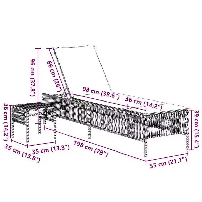 vidaXL Patio Sun Lounger PE rattan, Powder-coated steel Standard