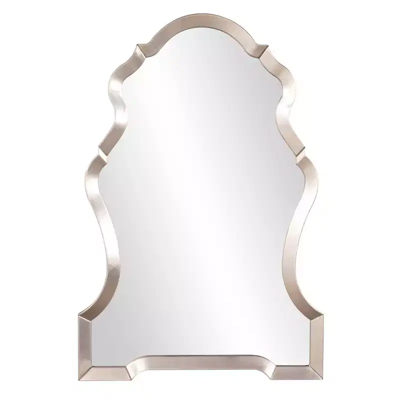 44x29 Art Deco Keyhole Framed Wall Mirror, Silver Leaf Finish