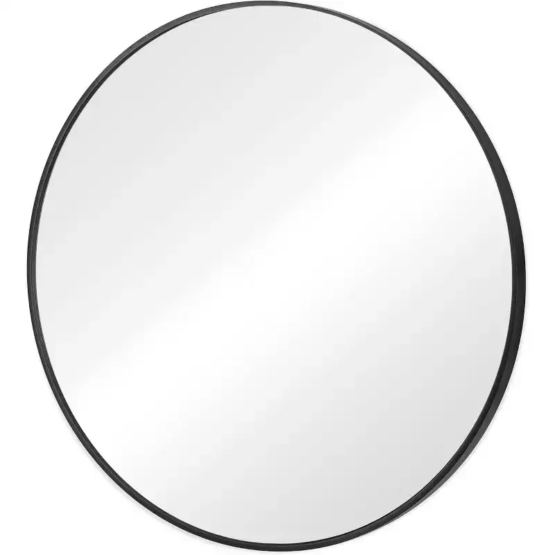 HomeRoots 30 Black Metal Round Framed Bathroom Vanity Mirror