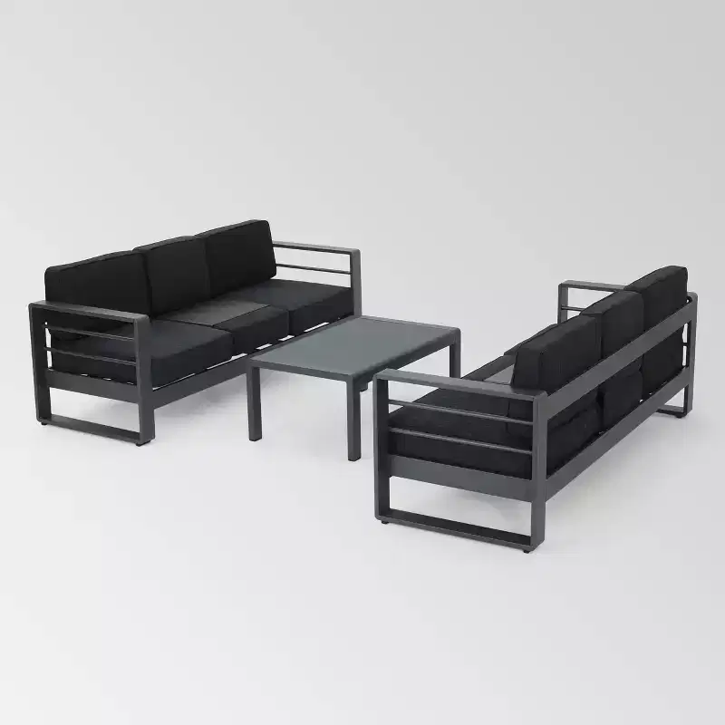 Cape Coral 3pc Metal Patio Sofa Set with Cushions - Gray/Dark Gray - Christopher Knight Home