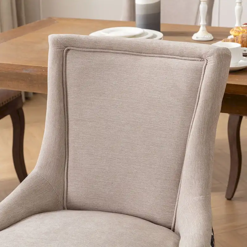 Ultra Side Dining Chair, Thickened fabric chairs with neutrally toned solid wood legs, Bronze nail head, Set of 2