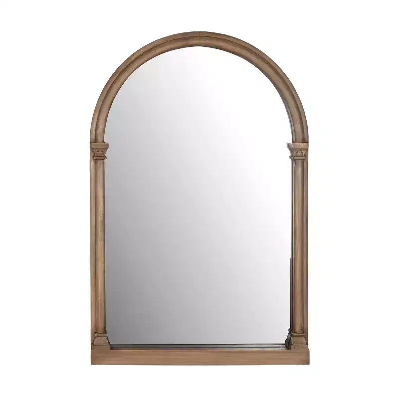 Traditional Arched Wood Wall Mirror Brown
