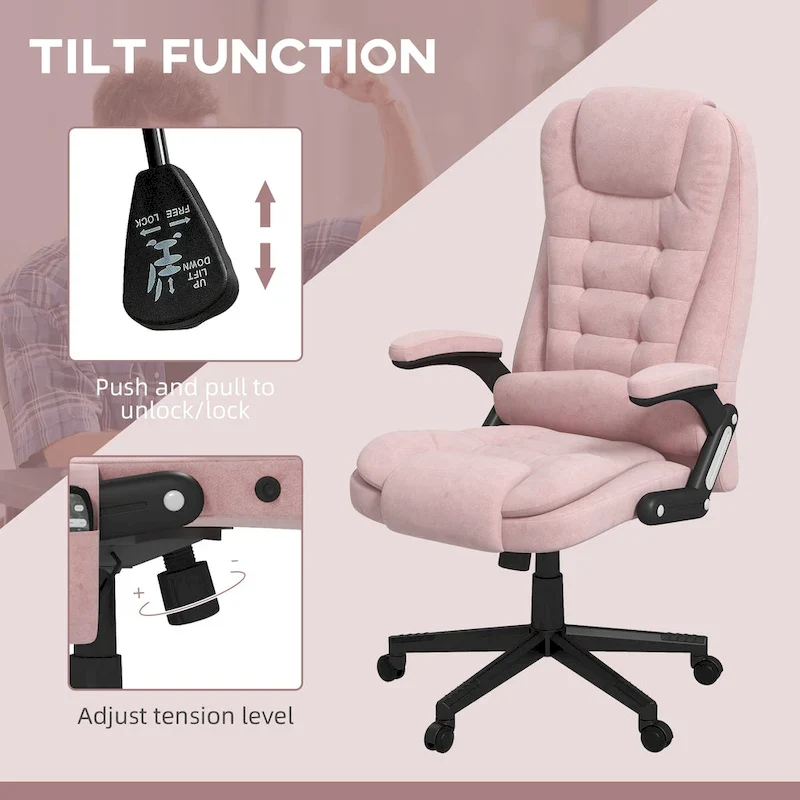 HOMCOM 6 Point Vibrating Massage Office Chair with Heat, Velvet High Back Executive Office Chair with Reclining Backrest