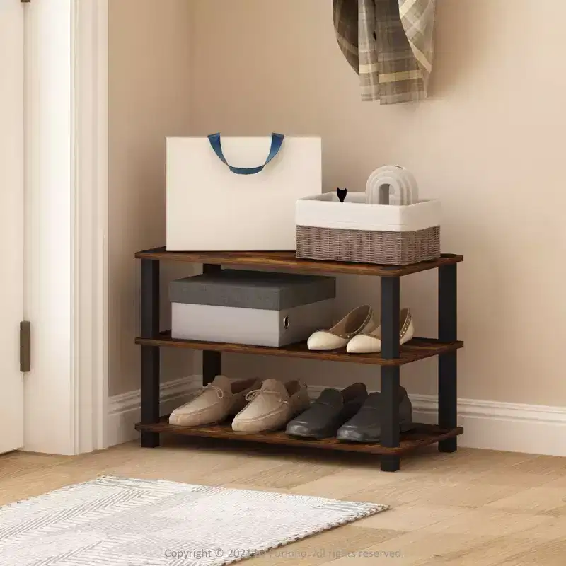 3/4-Tier Shoe Rack Tower Shelf | Storage Organizer Amber Pine & Black