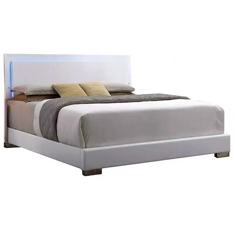 85" Eastern King Bed with LED Light, Faux Leather Headboard