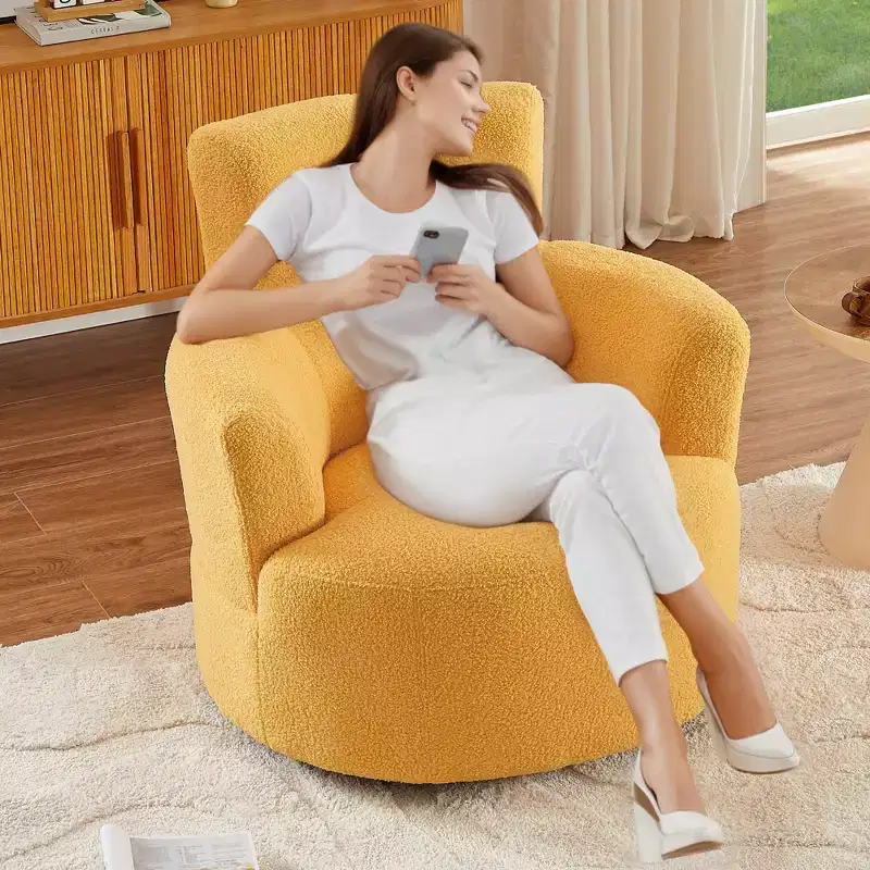 Okak Modern Accent Chair Swivel, Upholstered Accent Barrel Chair Swivel Round Sofa Chair with Adjustable Headrest for Living Room, Bedroom
