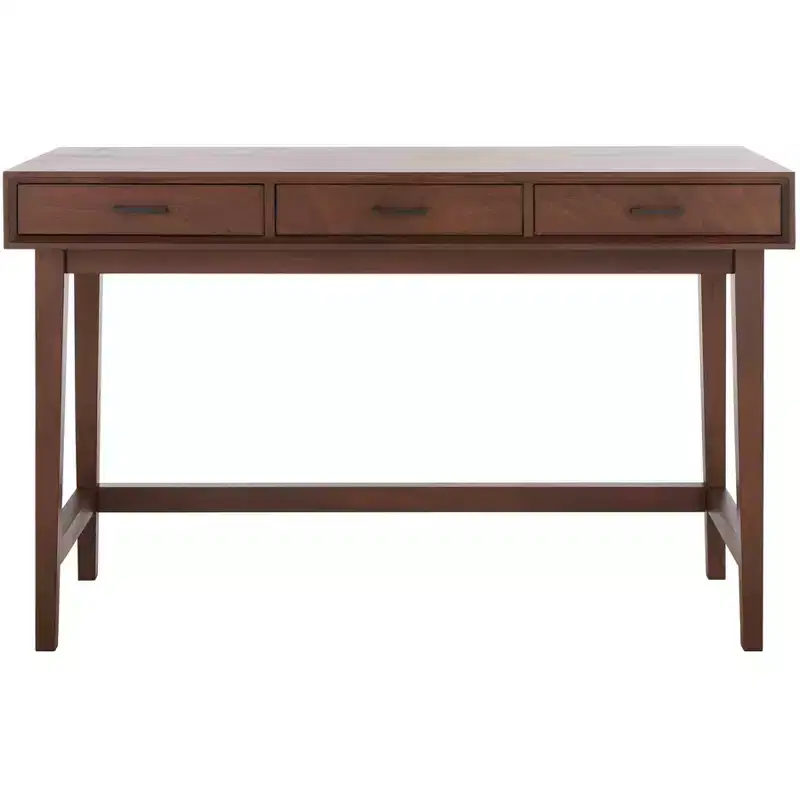 3-Drawer Wood Writing Desk with Ample Storage, Brown Finish