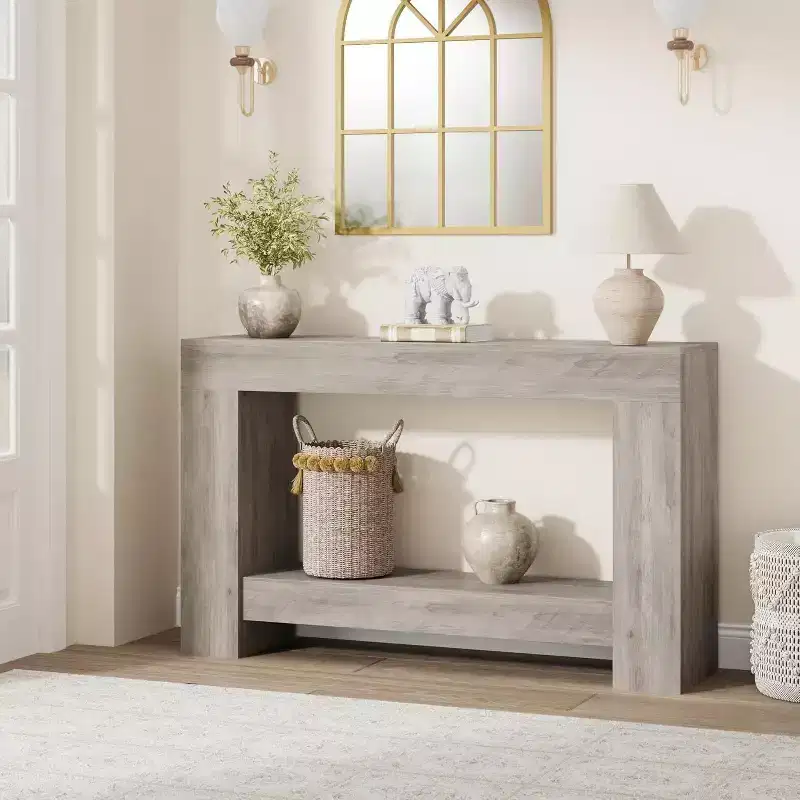 47-Inch Console Table with 2-Tier Storage Shelf