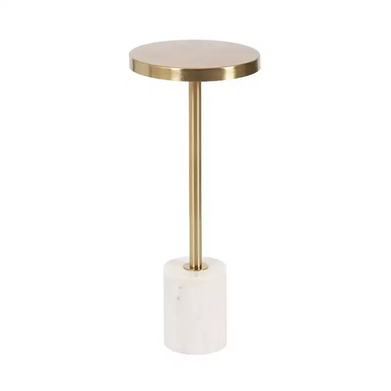 Kate and Laurel Hescott Metal and Marble Pedestal Table, White, 10x10x24