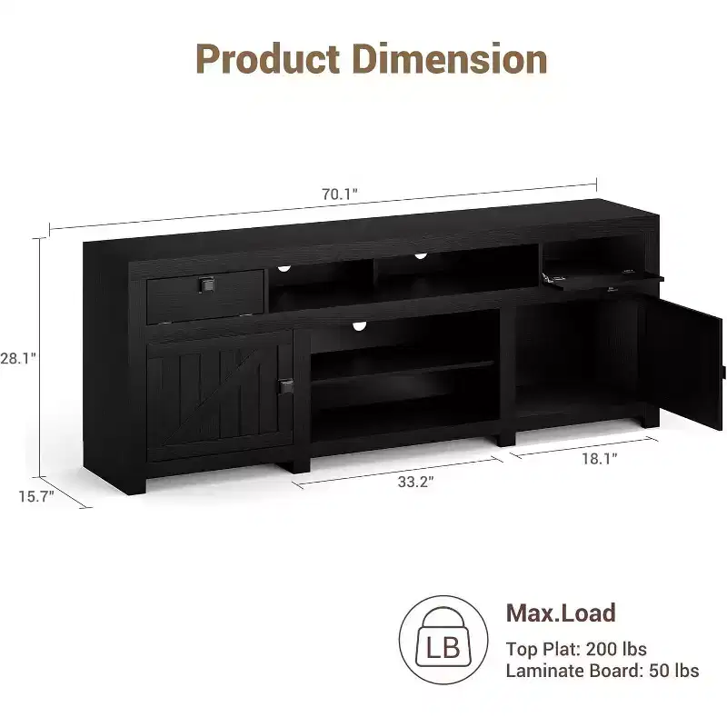 Wood Farmhouse TV Cabinet with 2 Drawers & 2 Cabinets
