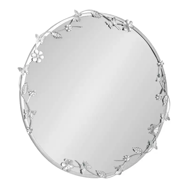 Kate and Laurel Rosella Floral Wall Mirror Metal, Silver, 26x26