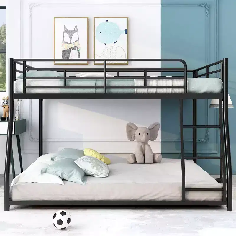 Twin XL over Queen/Full XL over Queen Size Bunk Bed, Metal Floor Bunk Bed, Black - ModernLuxe