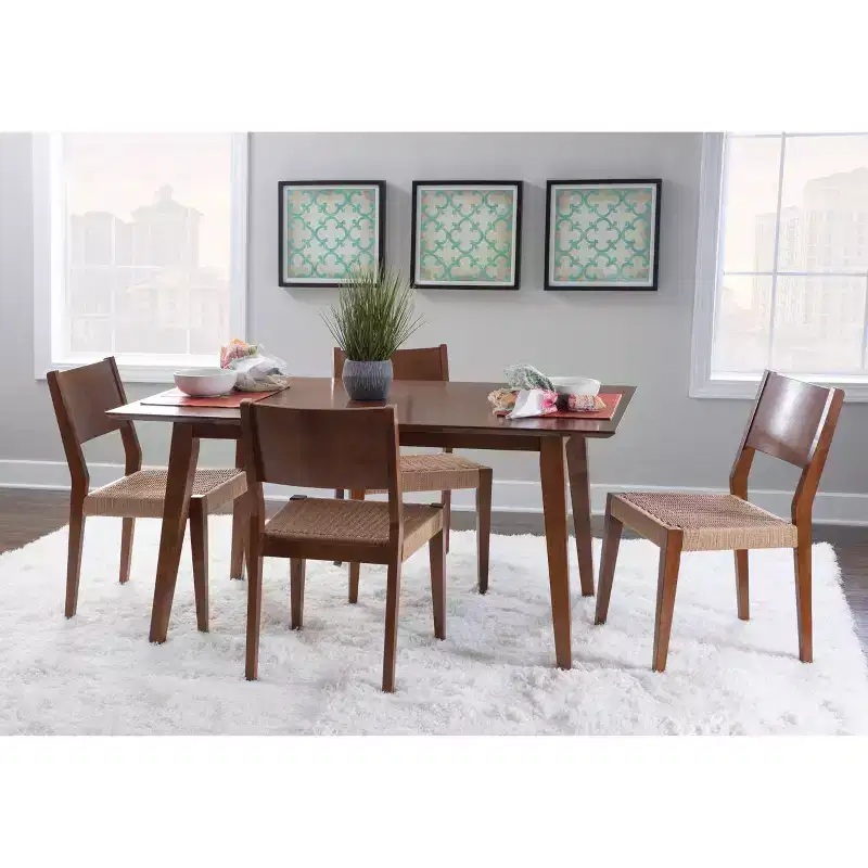 5pc Clara Dining Set with Rope Seat Chairs and Bench Brown - Powell