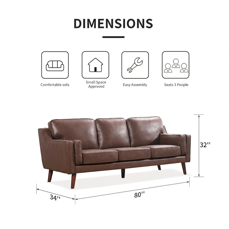 Mid-Century Leather Sofa Loveseat with 5.9 Upholstered Cushion