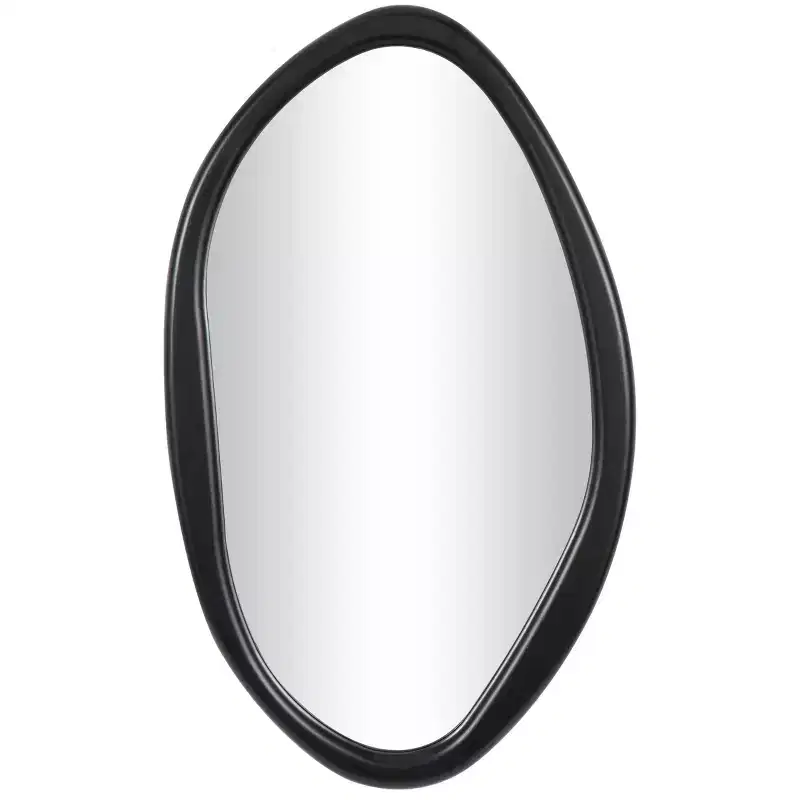 Wooden Abstract Oval Wall Mirror Black