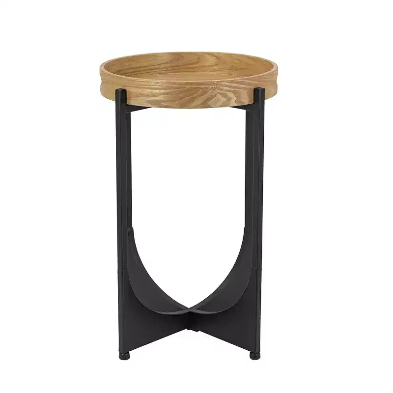 Brown Tray Top Accent Table with Black Geometric Base 15x15x22