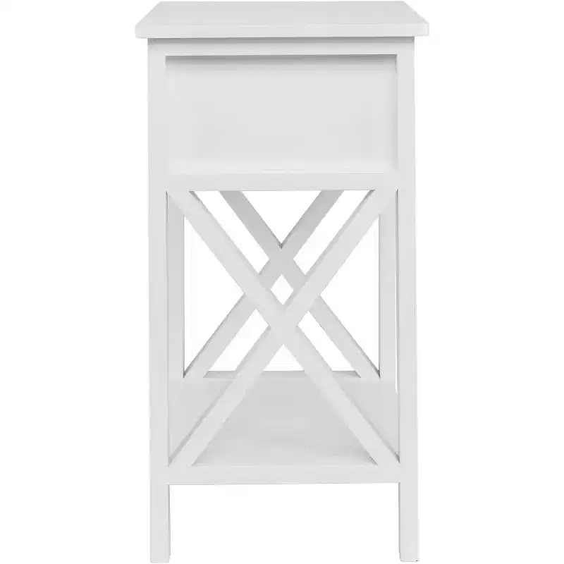 White Nightstand with Drawer & Shelf