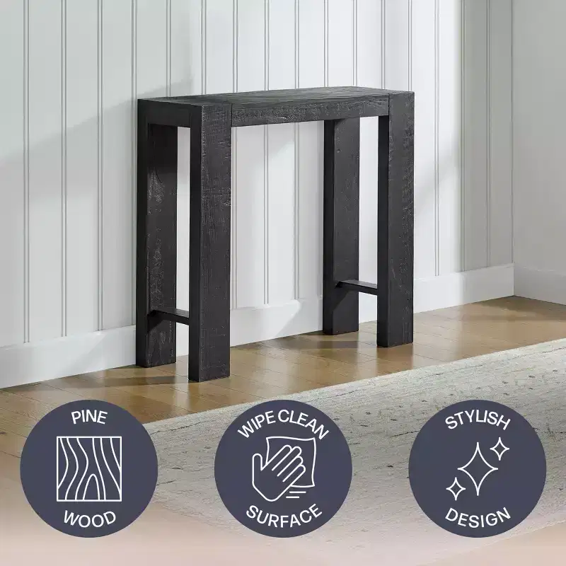 Black / Brown / Oak Solid Wood Narrow Console Table, Modern Farmhouse Style, 1-Person Use