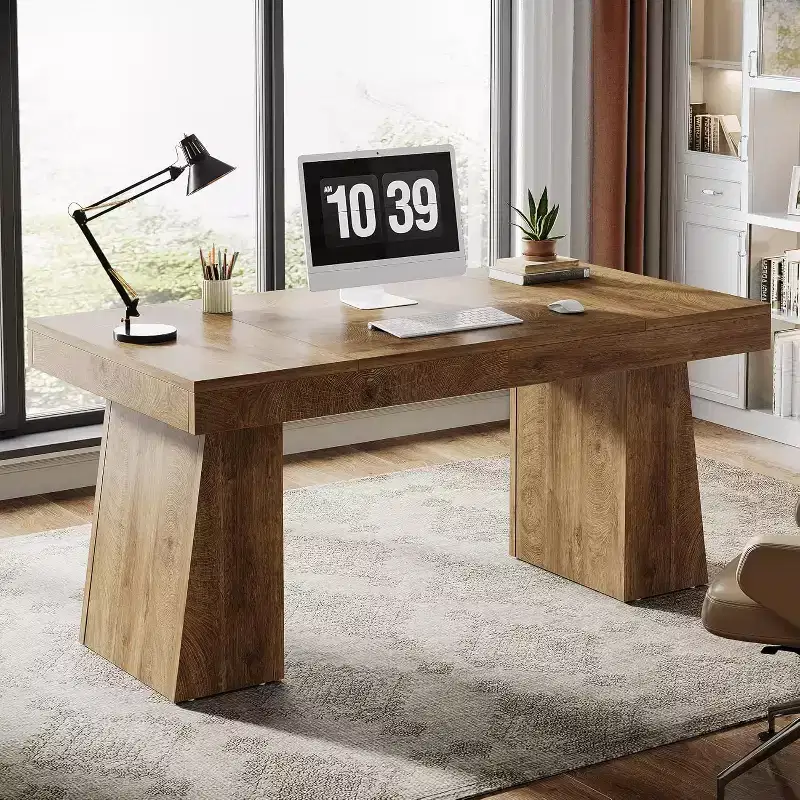 Lantine 55 Inches Home Office Executive Desk with Double Trapezoid Base