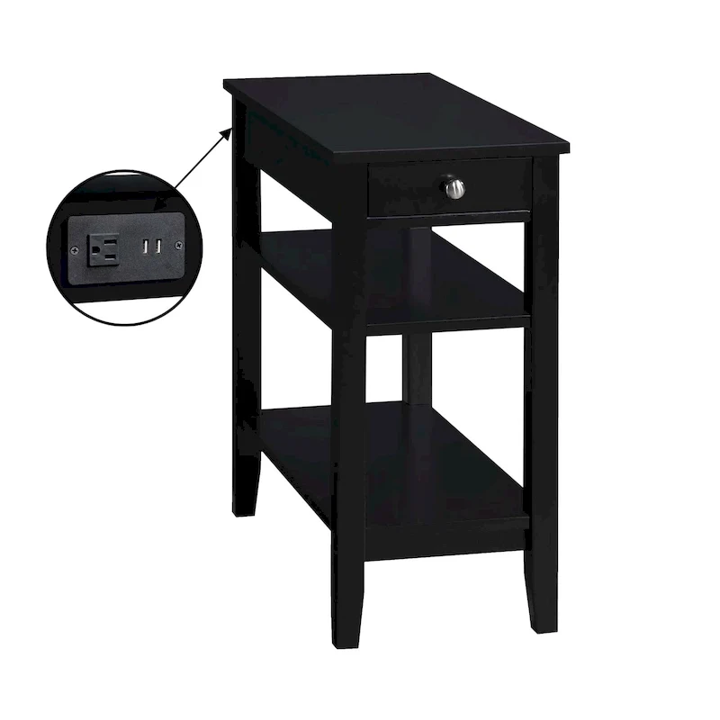 1 Drawer Chairside End Table with Charging Station and Shelves