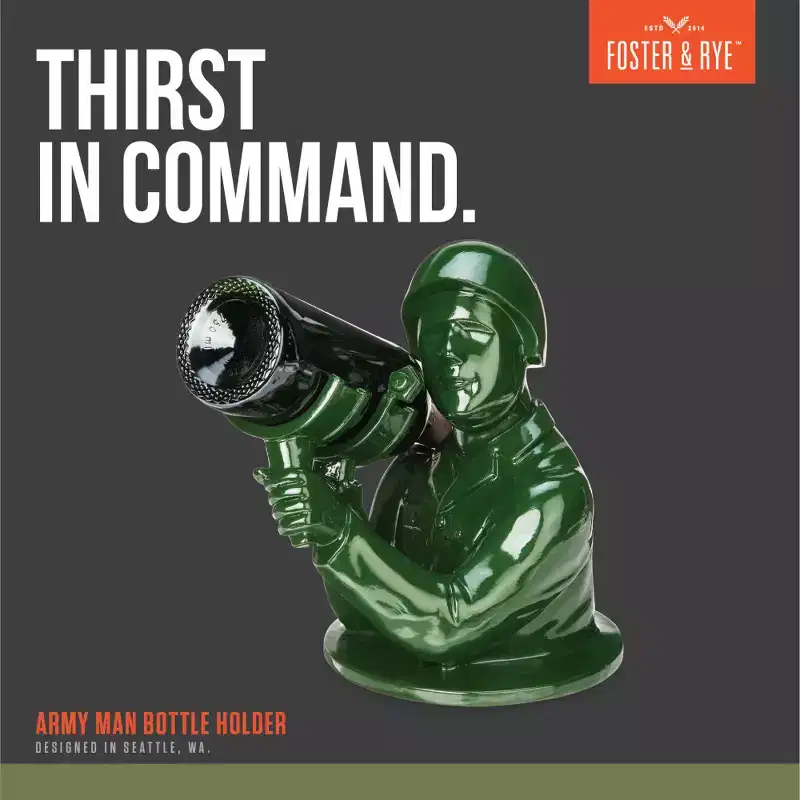 Foster & Rye Green Army Man Wine Bottle Holder, Novelty Polyresin Soldier Wine Holder, Decorative Tabletop Wine Rack, Kitchen Decor, Home Bar Gifts