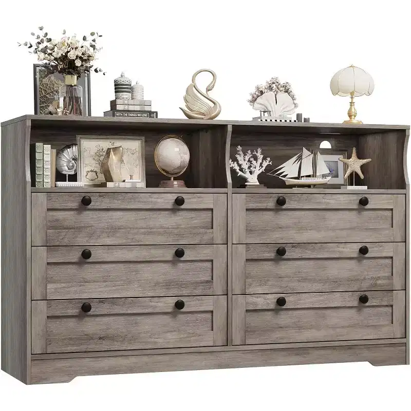 6-Drawer Dresser with LED Lights and Built-in Power Outlet