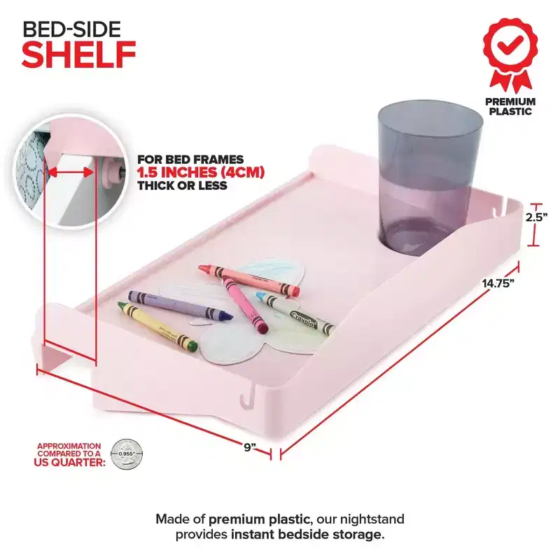 Modern Innovations Bedside Shelf with Cord and Cup Holder (Pink)