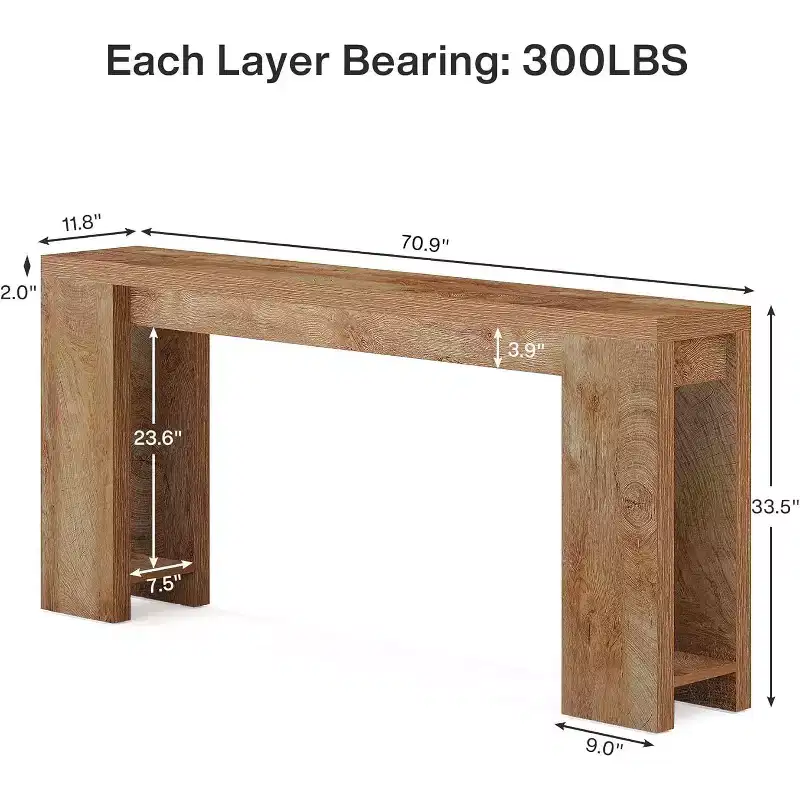 Farmhouse Wood End Table – Rustic Side Table with Storage, 70.87
