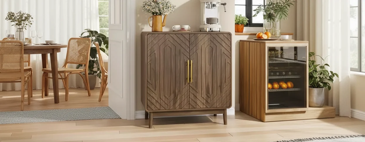 MDF & Solid Wood Sideboard Buffet Cabinet 33.46''H x 31.5''W x 15.75''D