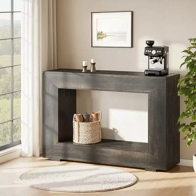 MAYEERTY Farmhouse Rustic Wood Grain Console Table with Vintage Simple Charm