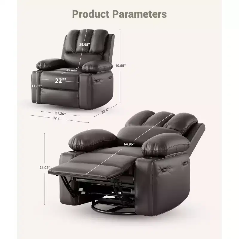 Manual Recliner Chair for Adults PU Faux Leather, Massage Lounge, 360 Swivel Cup Holders, Side Pocket Modern Single Sofa Seat