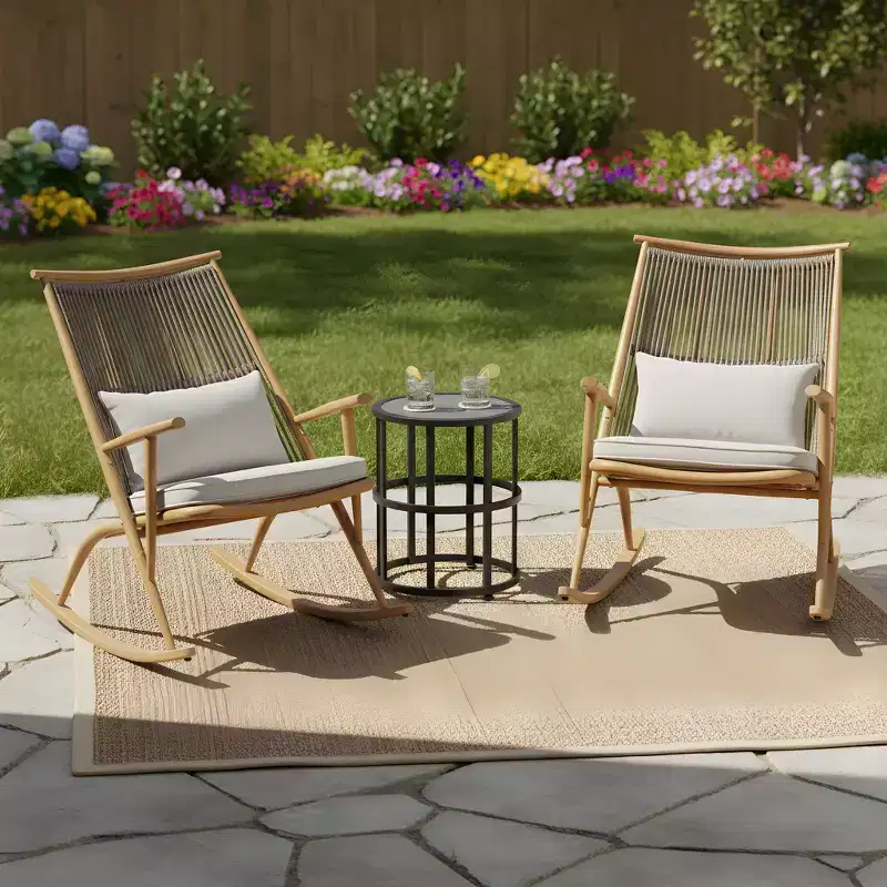 Christopher Knight Home Ilaria 3 Piece Outdoor Rattan Rocking Chair with Ceramic Tile End Table