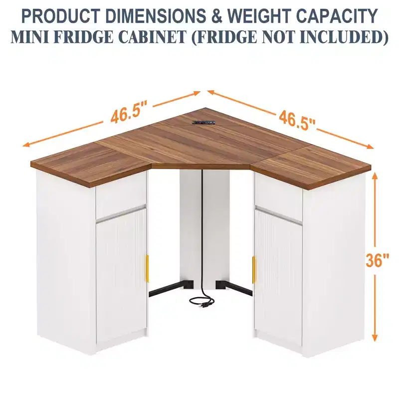 GDLF Corner Bar Cabinet with Fridge Space, Corner Coffee Bar Station for Home