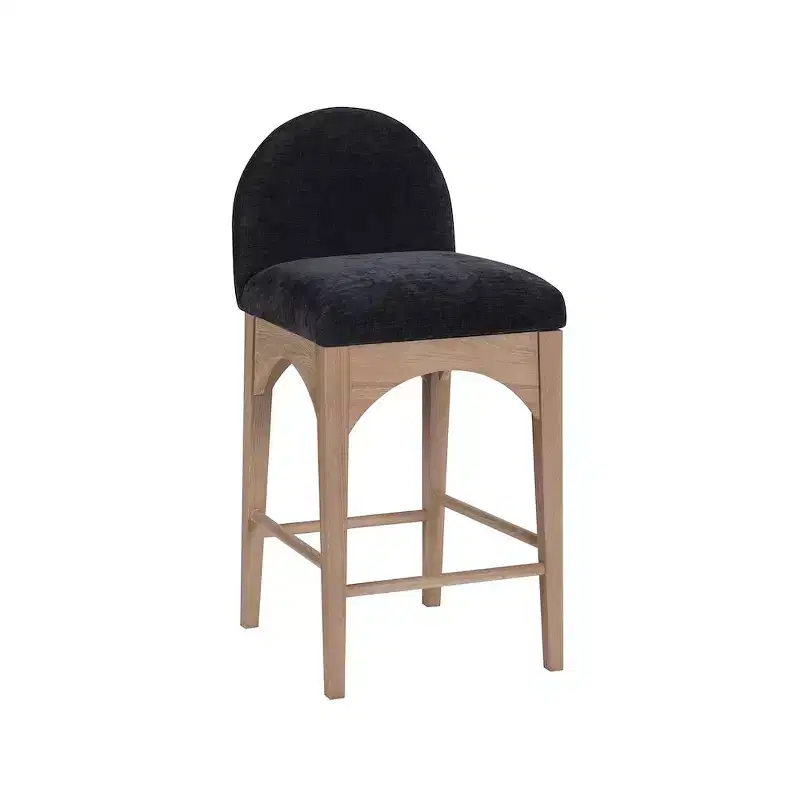Meridian Furniture,Waldorf Black Chenille Fabric Stool