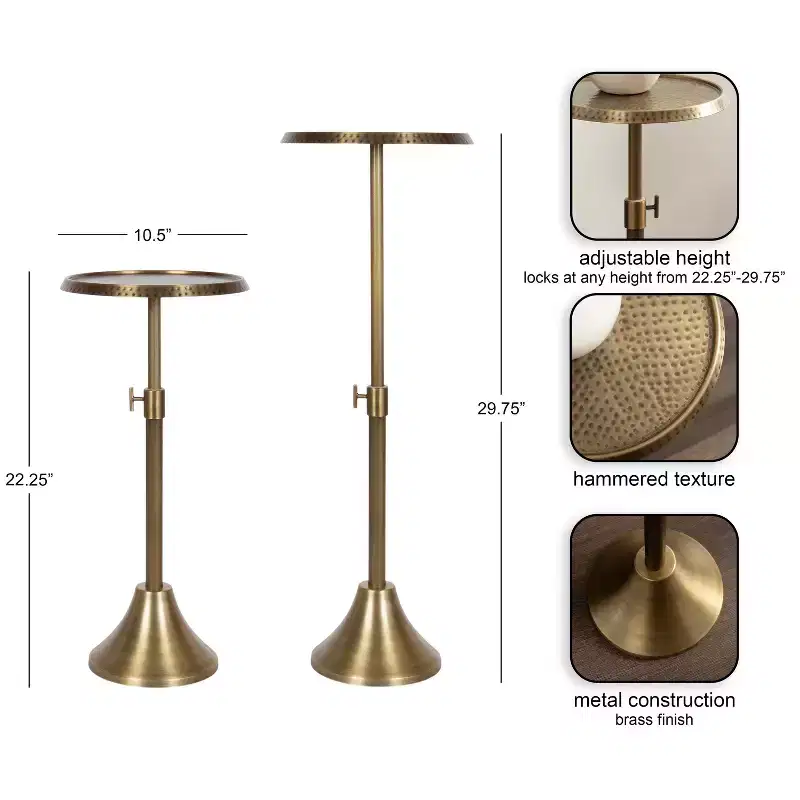 Kate and Laurel Sanzo Adjustable Metal Drink Table, 11x11x30, Gold