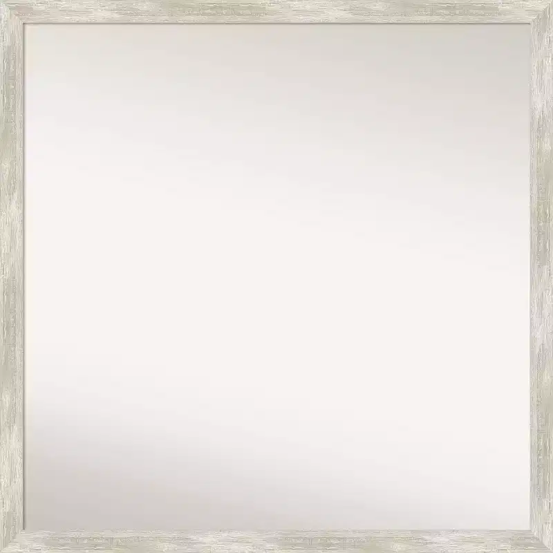 28x28 Non-Beveled Crackled Metallic Narrow Wall Mirror - Amanti Art: Modern Square, Polystyrene Frame