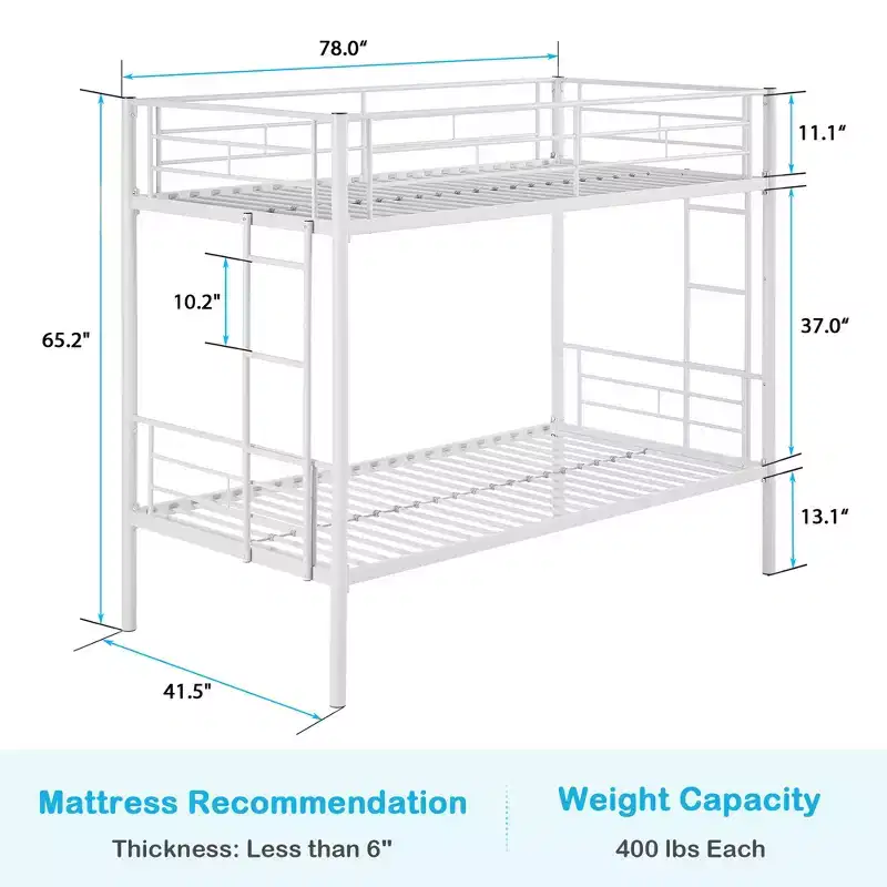 VECELO Metal Bunk Bed Twin Over Twin, Industrial Bunkbeds with Ladder and Full-Length Guardrail