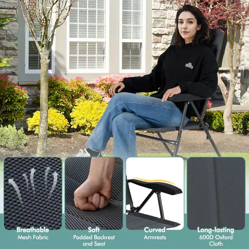 Costway 2PCS Patio Folding Chairs Back Adjustable Reclining Padded Garden Furniture