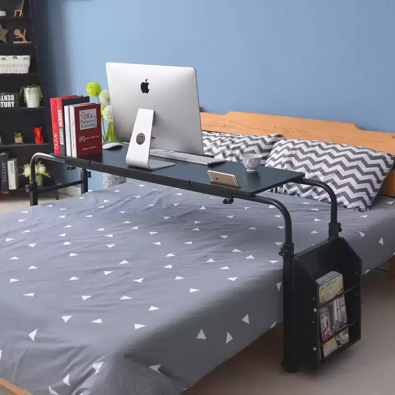 Overbed Table with Wheels, Adjustable Height & Length, Heavy-Duty Mobile Laptop Cart & Dining Table for Bedroom, Hospital, Home, Living Room